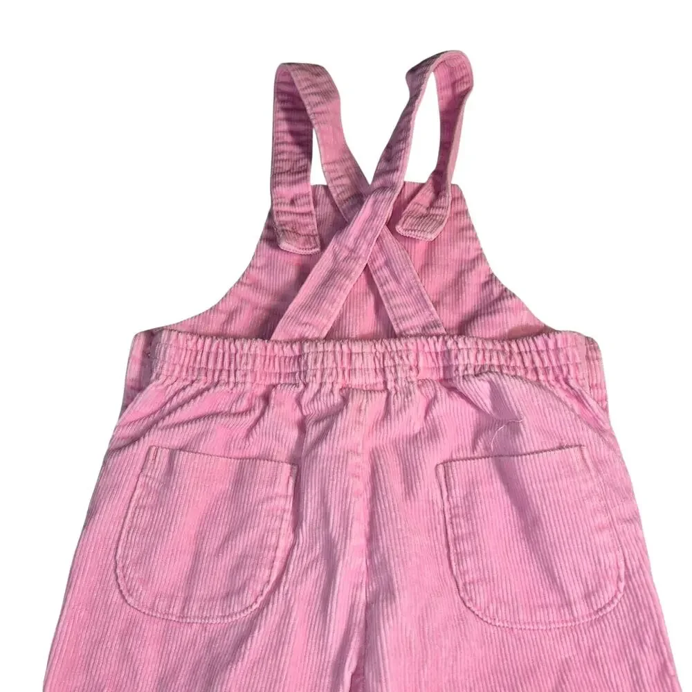 Vintage Joueux Gamins Happy Kids Girls Corduroy Embroidery Patchwork Overalls 3T